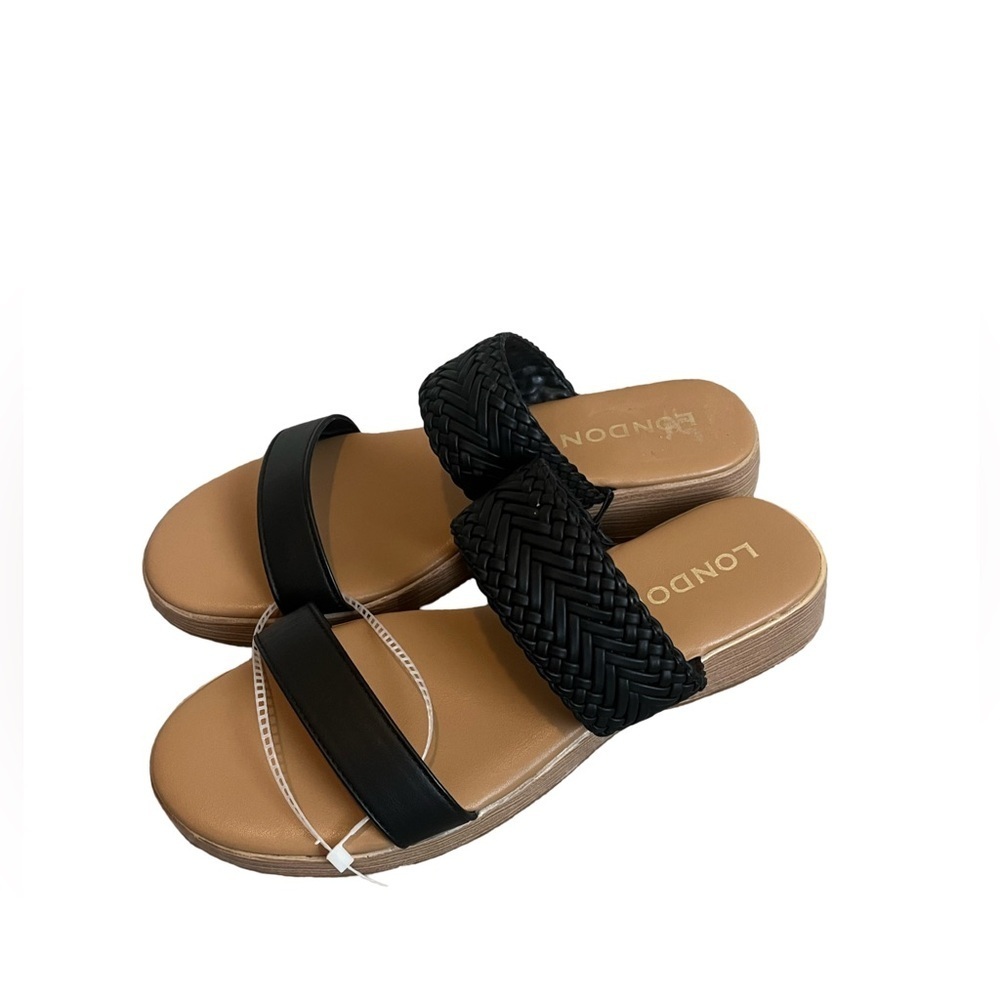 London Fog Black and Tan Trixey Slide Sandals. Size 8.5. NWOT Great Condition. - Picture 1 of 7